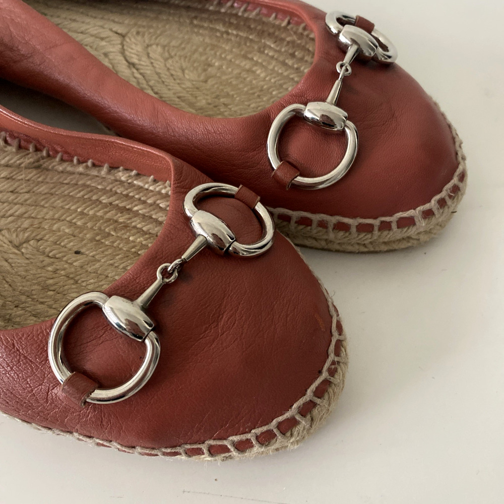 Gucci Horsebit Leather Espadrille Flat Silver-tone Buckle Round toe Slip On 39 - Picture 3 of 11